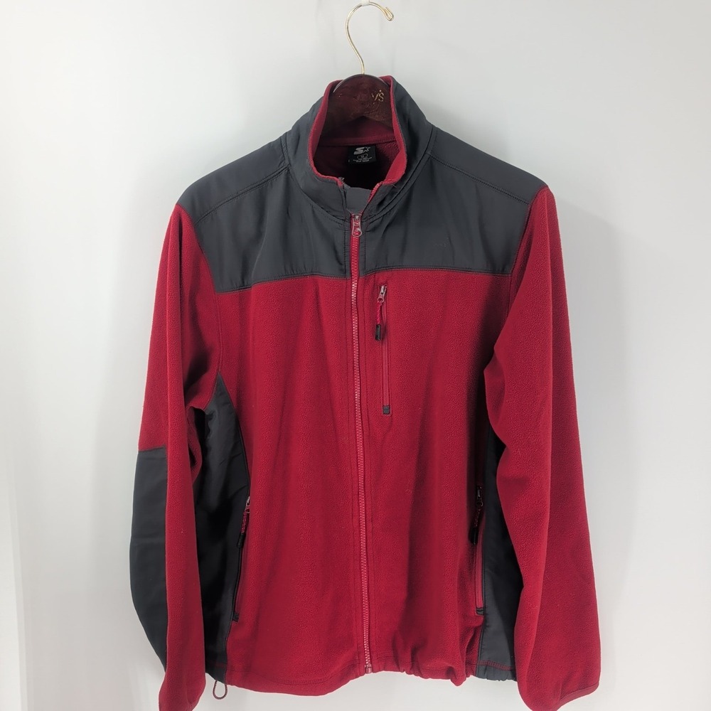 VTG 90s Starter Colorblock Fleece Zipped Pocket Full Zip Jacket Red Black Size M